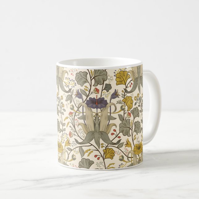 Caneca De Café Padrão floral contínuo no estilo de William Morris (Frente Esquerda)