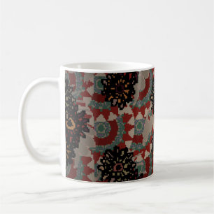 Caneca De Café Padrão floral contínuo ventilado. Vermelho, bege e