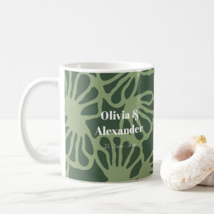 Caneca De Café Padrão Floral Coral Abstrato Verde Salvia Sem Cost