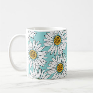 Caneca De Café Padrão Floral da margarida azul