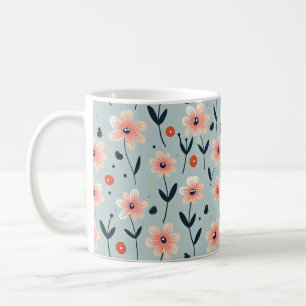 Caneca De Café Padrão Floral das Flores Rosa