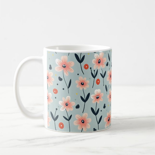 Caneca De Café Padrão Floral das Flores Rosa (Esquerda)