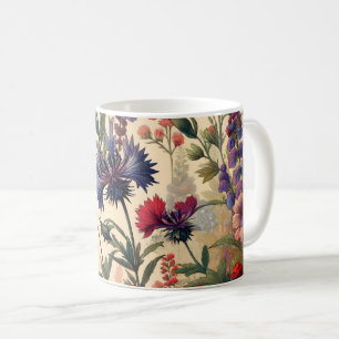 Caneca De Café Padrão Floral das Flores Vermelhas e Roxas Selvage