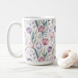 Caneca De Café Padrão Floral das Tulipas Escandinavas
