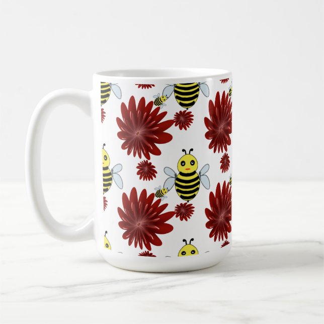 Caneca De Café Padrão floral de abelhas  (Esquerda)