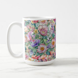 Caneca De Café Padrão Floral de Aquarela, Fundo Floral