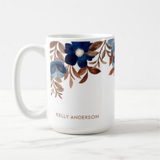 Caneca De Café Padrão Floral de Aquarela na Moda Folhagem Feminin