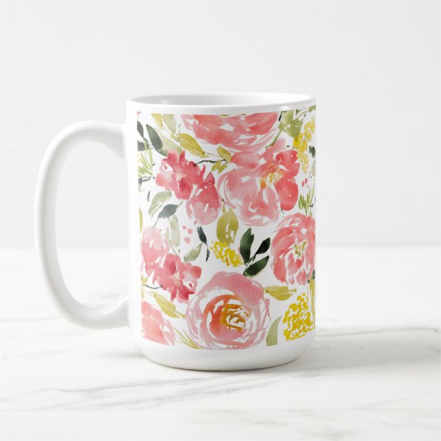 Caneca De Café Padrão floral de aquarela vibrante  (Esquerda)