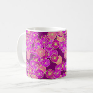 Caneca De Café Padrão floral de Art Deco - tons de violeta, coral