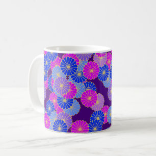 Caneca De Café Padrão floral de Art Deco - violeta, azul e roxo