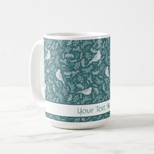 Caneca De Café Padrão Floral de Ave Branca Verde Brilhante