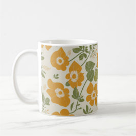 Caneca De Café Padrão Floral de Cor Laranja de Flor de Vintage Bo