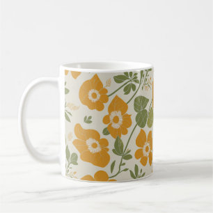 Caneca De Café Padrão Floral de Cor Laranja de Flor de Vintage Bo