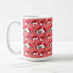 Caneca De Café Padrão Floral de Coral Vibrante Flores Vermelhas