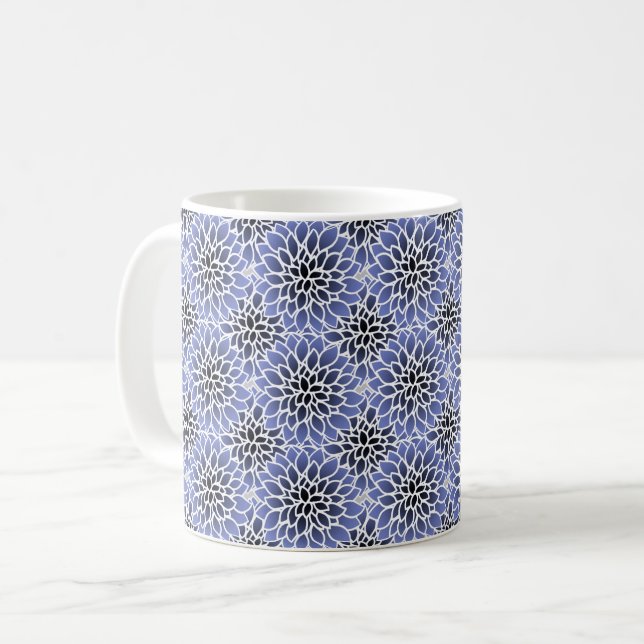 Caneca De Café Padrão Floral de Dahlia Azul (Frente Esquerda)