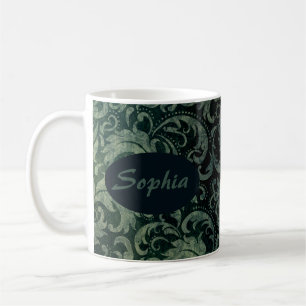 Caneca De Café Padrão floral de damasco verde elegante vintage