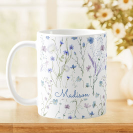 Caneca De Café Padrão Floral de Flor Bonito Roxo Azul