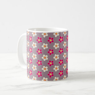 Caneca De Café Padrão floral de flores carmesim e brancas em um c