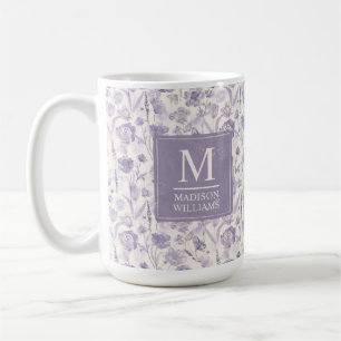 Caneca De Café Padrão Floral de Flores de Lavanda Roxo Aquarela