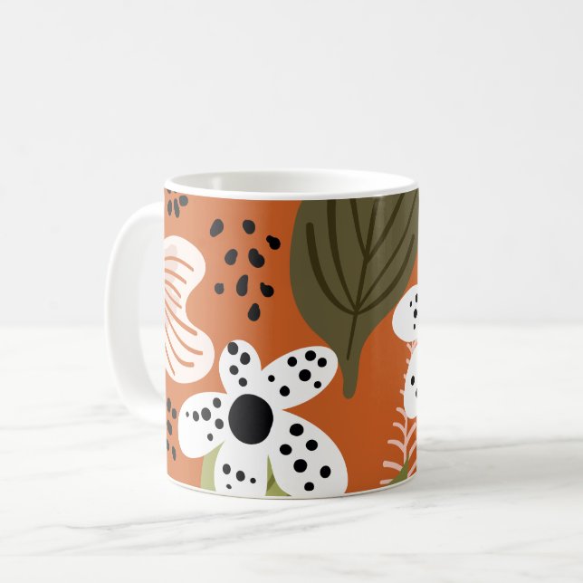 Caneca De Café Padrão Floral de Folhagem Bonito Moderna (Frente Esquerda)