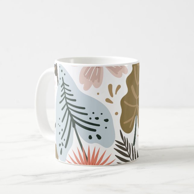 Caneca De Café Padrão Floral de Folhagem Bonito Moderna (Frente Esquerda)