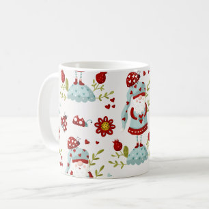 Caneca De Café Padrão Floral de Gnomo Escandinavo Fofo