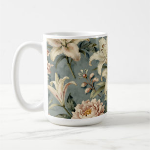 Caneca De Café Padrão Floral de Lírio Peônia Vintage