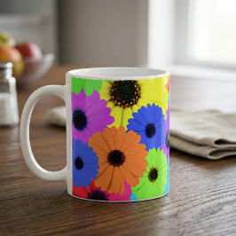 Caneca De Café Padrão Floral de Margarida Psicodélica Colorida