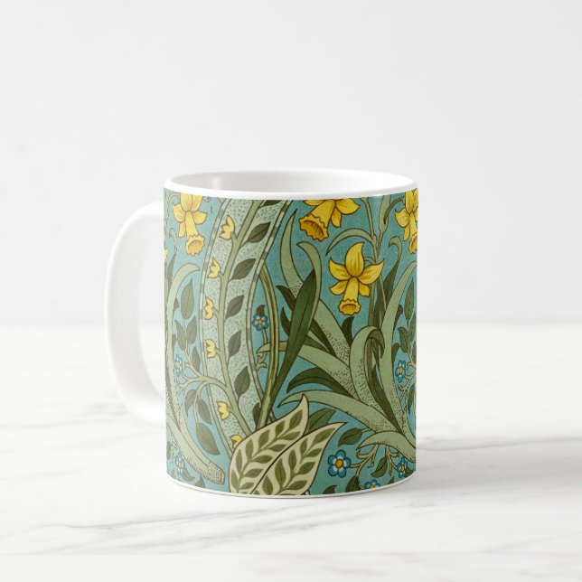Caneca De Café Padrão Floral de Narciso Clássico William Morris (Frente Esquerda)