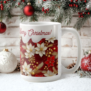 Caneca De Café Padrão Floral de Natal Branco Vermelho nº 17 ID100