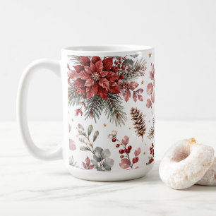 Caneca De Café Padrão Floral de Natal Vintage Elegante