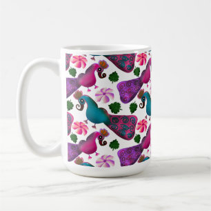 Caneca De Café Padrão Floral de Pássaro Fofo Pássaros Coloridos