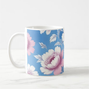 Caneca De Café Padrão floral de pedônia rosa