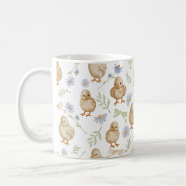 Caneca De Café Padrão Floral de Pintinhos de Bebê de Aquarela