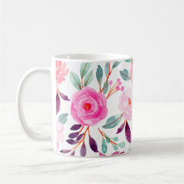 Caneca De Café Padrão Floral de Plum Lilac Rosa Girado