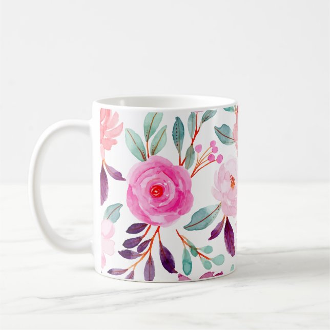 Caneca De Café Padrão Floral de Plum Lilac Rosa Girado (Esquerda)