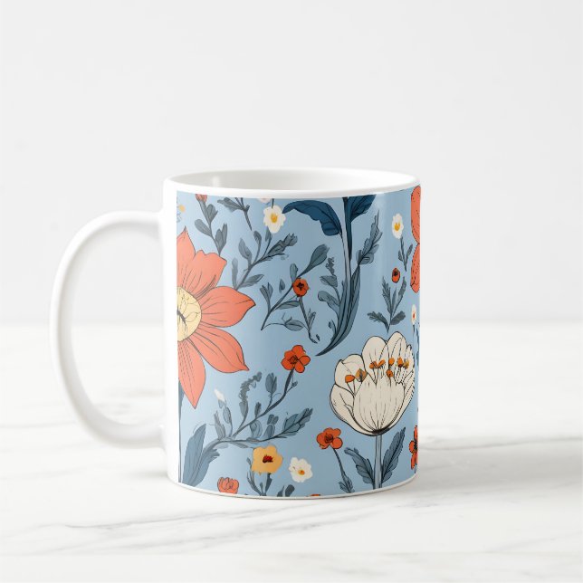 Caneca De Café Padrão floral de primavera colorida (Esquerda)