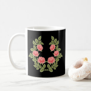 Caneca De Café Padrão Floral de Rosas Rosa Empoeirado Vintage - R