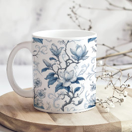 Caneca De Café Padrão Floral de Vintage Azul e Branco