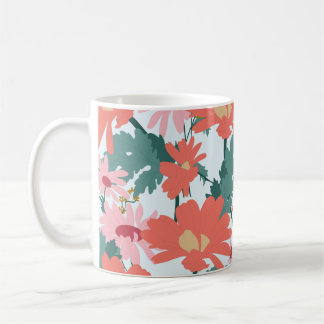 Caneca De Café Padrão Floral Desenhando Flores Decorativas Elegan