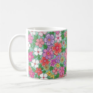 Caneca De Café Padrão Floral Ditsy Pastel Caprichoso em Aqua Ment
