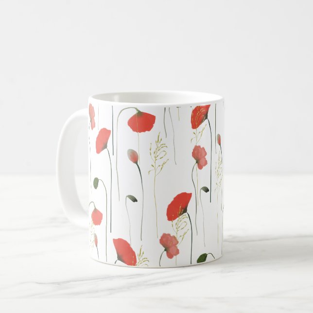 Caneca De Café Padrão Floral do bonito Girly Poppies (Frente Esquerda)