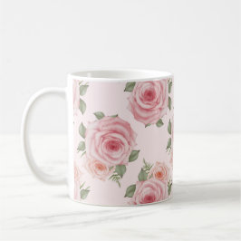 Caneca De Café Padrão floral do casal de rosas cor-de-rosa-vindim