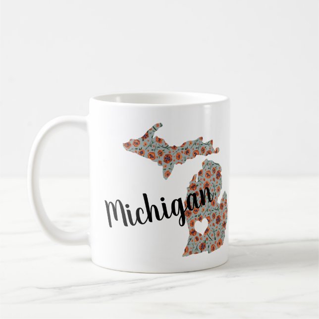Caneca De Café Padrão Floral do Estado de Michigan Poppies (Esquerda)