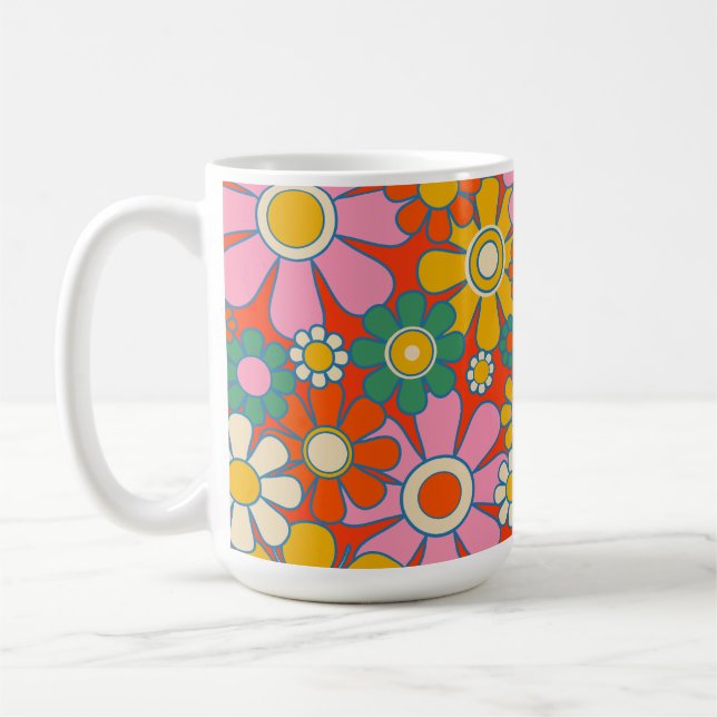 Caneca De Café Padrão Floral do Groovy 60s 70s (Esquerda)