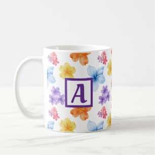 Caneca De Café Padrão Floral do Monograma Personalizado