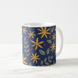 Caneca De Café Padrão Floral Dourado Desenho Botânico