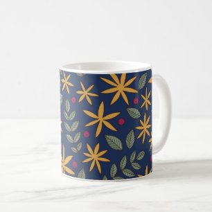 Caneca De Café Padrão Floral Dourado Desenho Botânico
