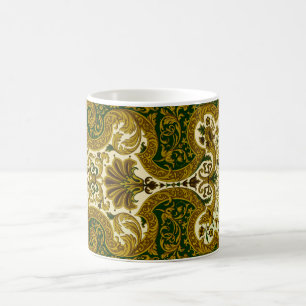 Caneca De Café Padrão Floral Dourado e Verde Vintage