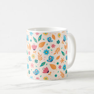 Caneca De Café Padrão Floral e Borboleta